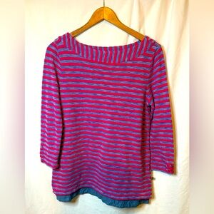 Talbots Sz Medium Pink/Blue Bateau Neck 100% Cotton Striped Pullover Never Worn